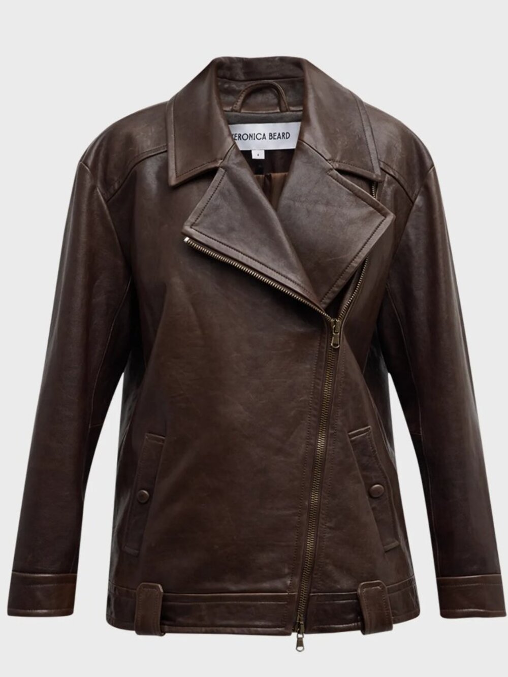 Veronica Beard Thandie Leather Dickey Jacket Brown Moto Size XS $1,798 New Tags